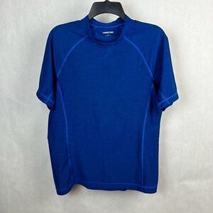 Lands' End Mens Swim Shirt Rash Guard Sz S 34-36 Blue Short Sleeve